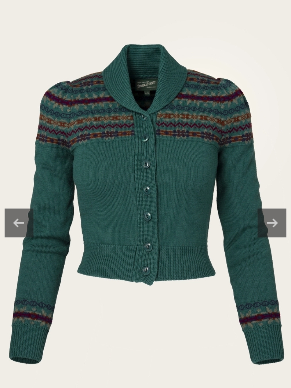 EMMY DESIGN SWEDEN Wool Teal Button-Up Fair Isle Cardigan Sweater 38/40